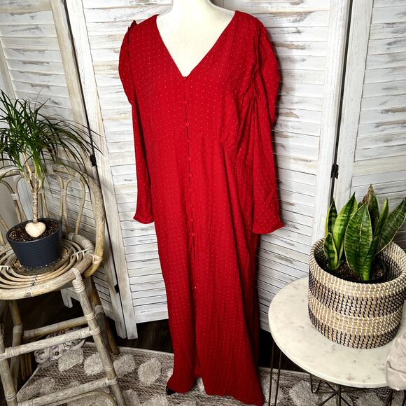 NWT J. CREW Women's PLUS Size 24 Holiday Red Drapey Puff Sleeve Dress Pin Dot - Picture 8 of 16